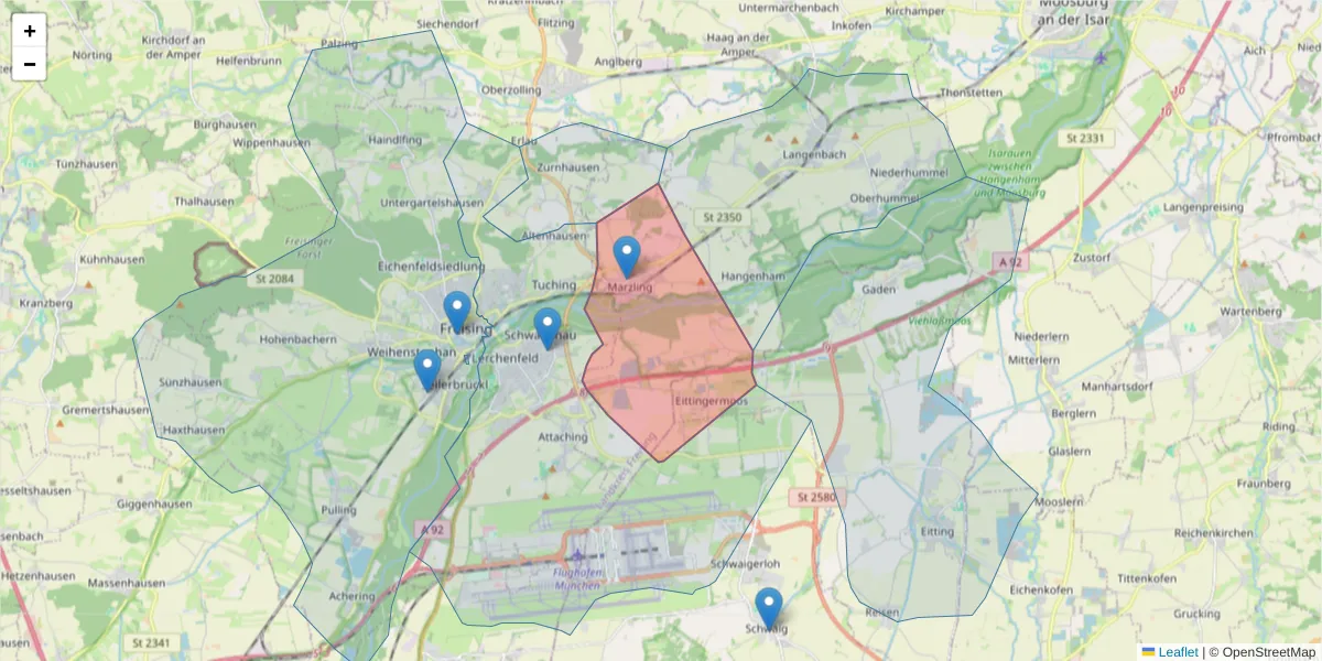 Karte des Postleitzahlen Bereichs  und der umliegenden Postleitzahlen in Deutschland