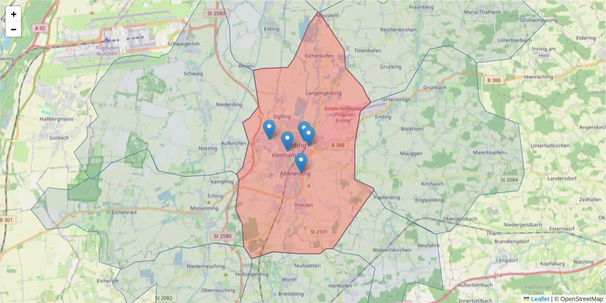 Karte des Postleitzahlen Bereichs  und der umliegenden Postleitzahlen in Deutschland