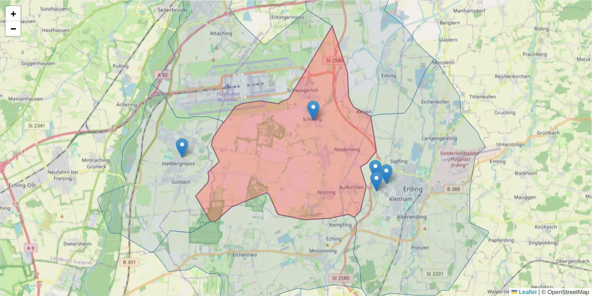 Karte des Postleitzahlen Bereichs  und der umliegenden Postleitzahlen in Deutschland