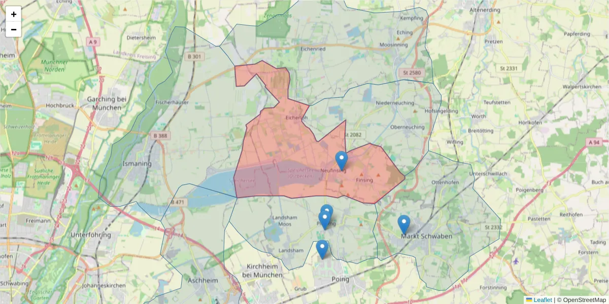 Karte des Postleitzahlen Bereichs  und der umliegenden Postleitzahlen in Deutschland