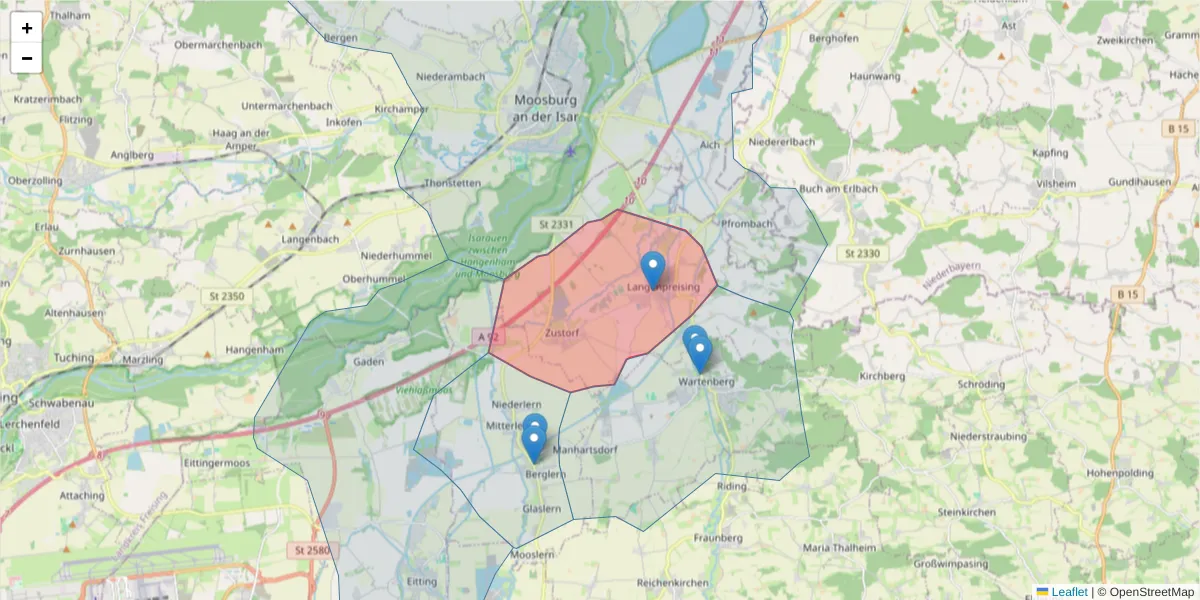 Karte des Postleitzahlen Bereichs  und der umliegenden Postleitzahlen in Deutschland