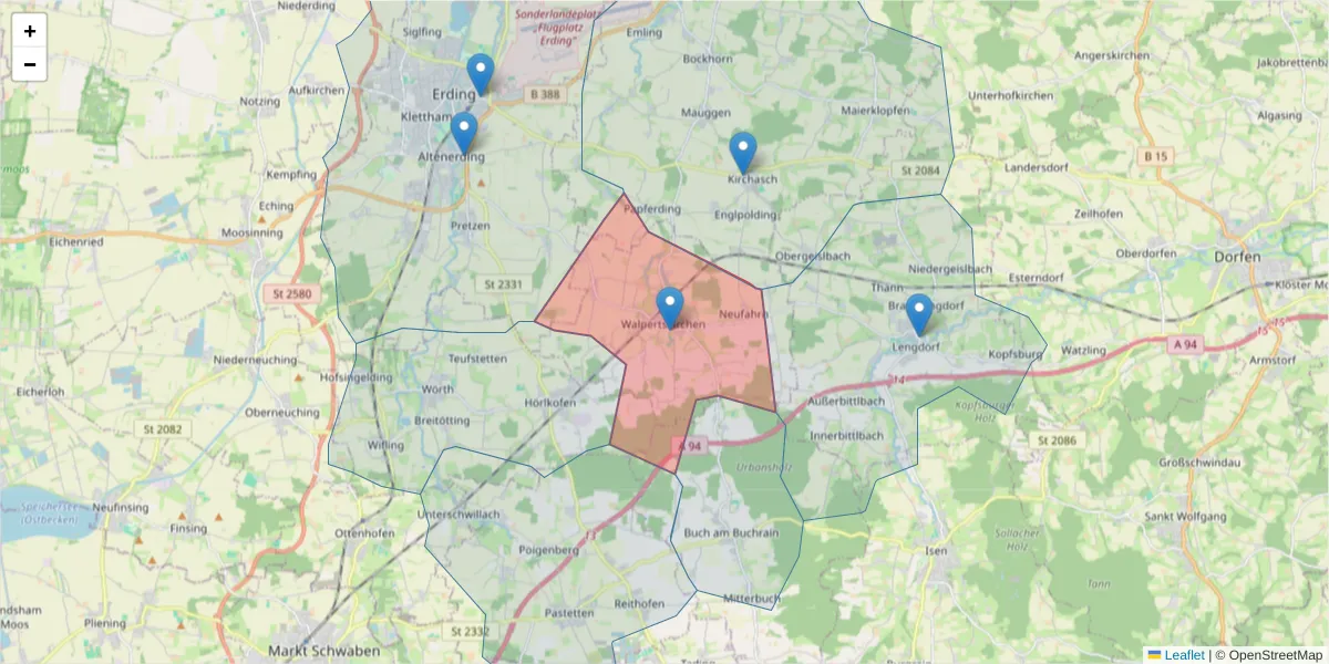 Karte des Postleitzahlen Bereichs  und der umliegenden Postleitzahlen in Deutschland