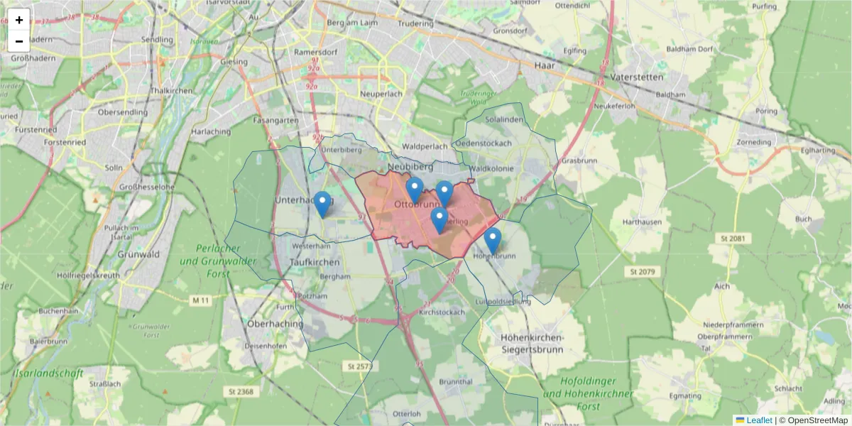 Karte des Postleitzahlen Bereichs  und der umliegenden Postleitzahlen in Deutschland