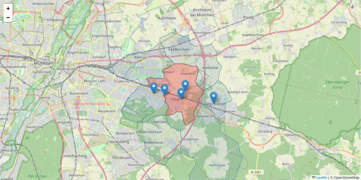 Karte des Postleitzahlen Bereichs  und der umliegenden Postleitzahlen in Deutschland