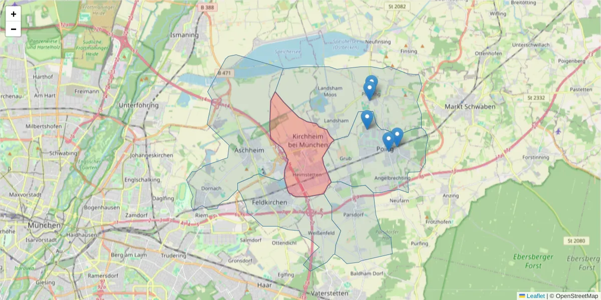 Karte des Postleitzahlen Bereichs  und der umliegenden Postleitzahlen in Deutschland