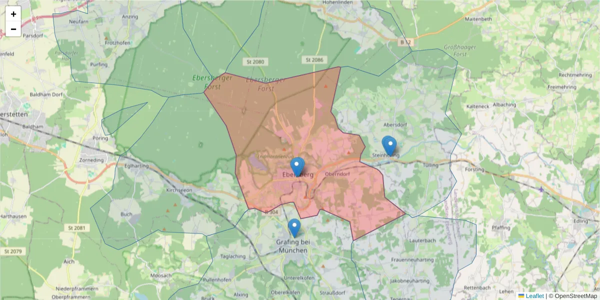 Karte des Postleitzahlen Bereichs  und der umliegenden Postleitzahlen in Deutschland