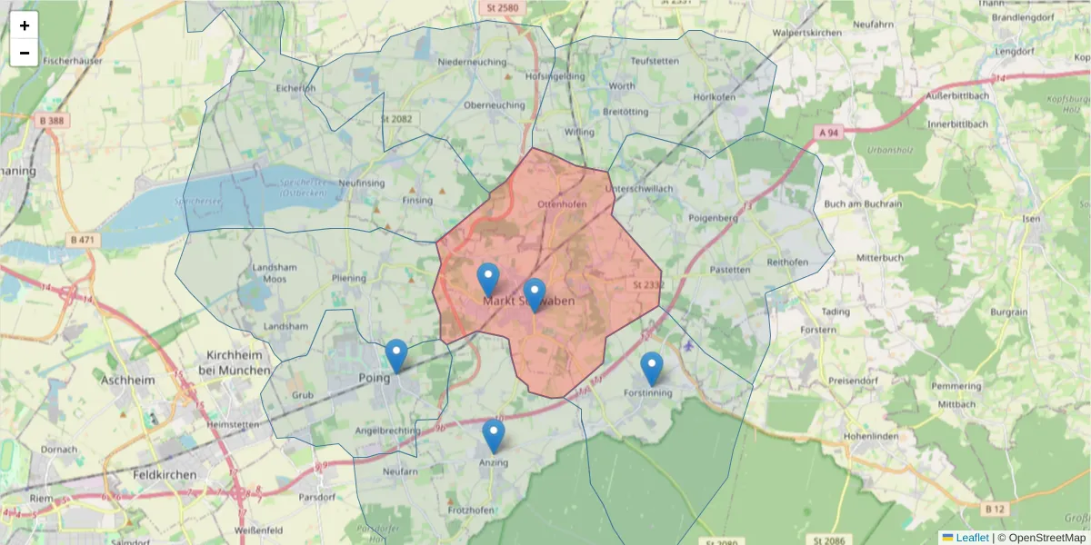 Karte des Postleitzahlen Bereichs  und der umliegenden Postleitzahlen in Deutschland