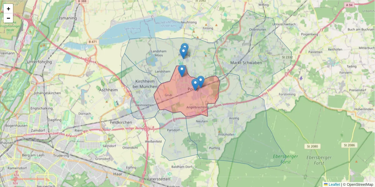 Karte des Postleitzahlen Bereichs  und der umliegenden Postleitzahlen in Deutschland
