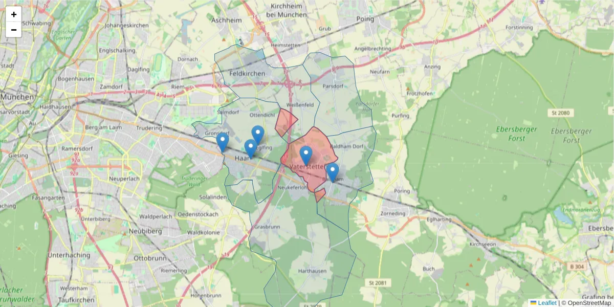 Karte des Postleitzahlen Bereichs  und der umliegenden Postleitzahlen in Deutschland