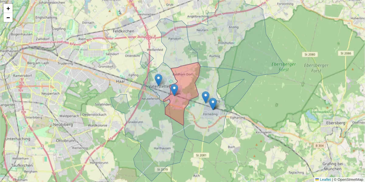 Karte des Postleitzahlen Bereichs  und der umliegenden Postleitzahlen in Deutschland