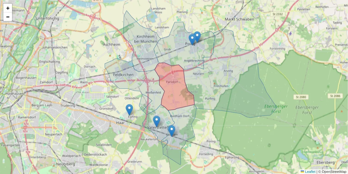 Karte des Postleitzahlen Bereichs  und der umliegenden Postleitzahlen in Deutschland