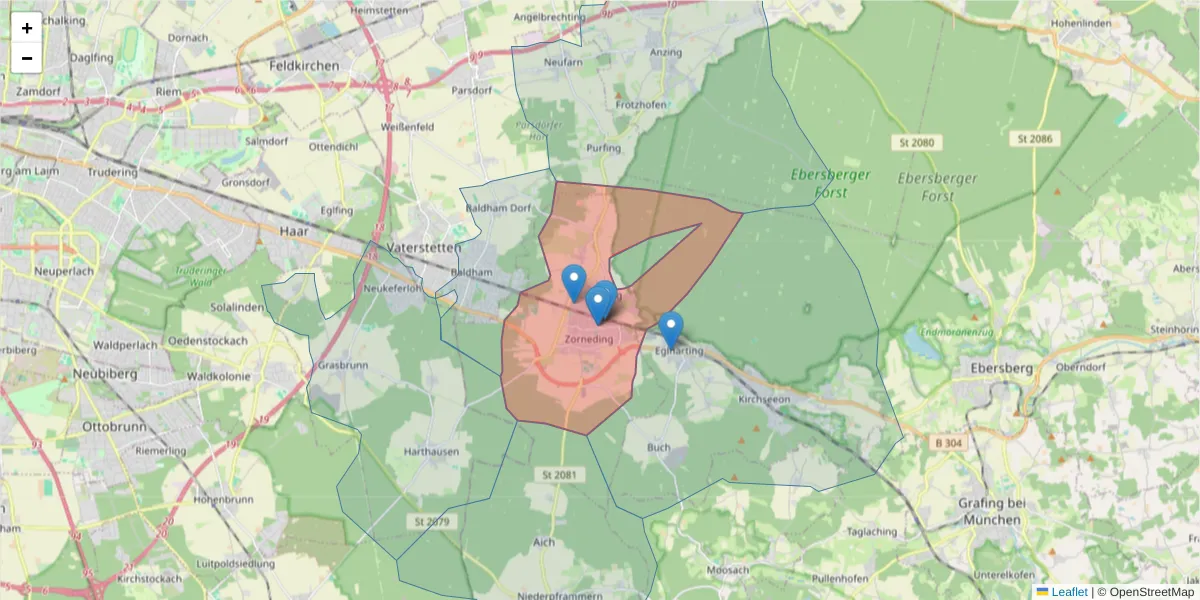 Karte des Postleitzahlen Bereichs  und der umliegenden Postleitzahlen in Deutschland