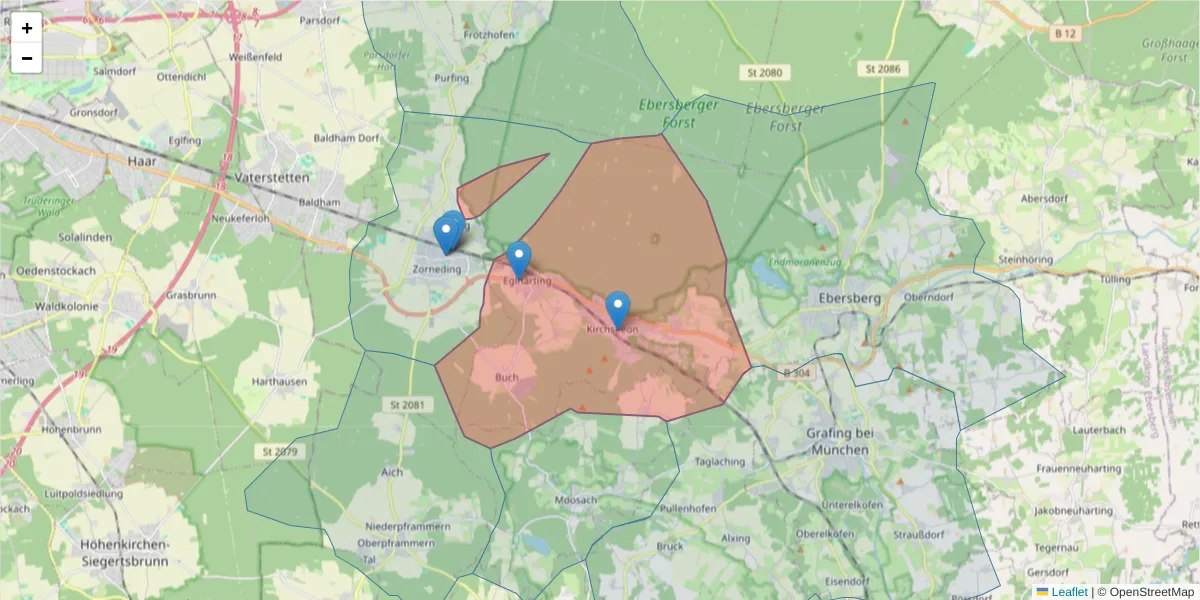 Karte des Postleitzahlen Bereichs  und der umliegenden Postleitzahlen in Deutschland