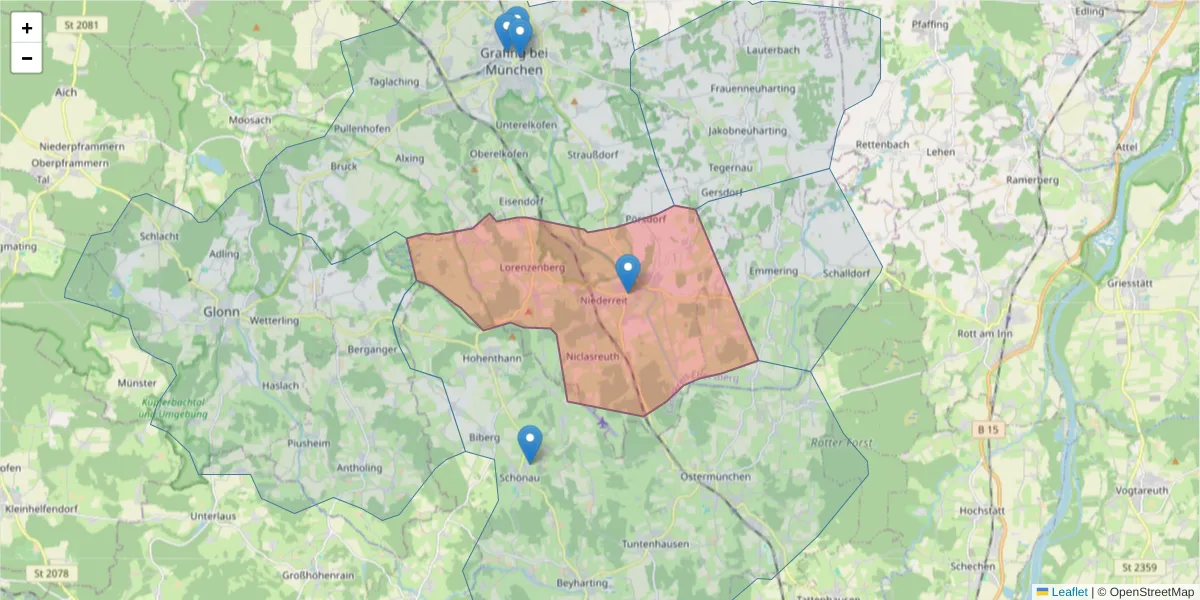 Karte des Postleitzahlen Bereichs  und der umliegenden Postleitzahlen in Deutschland