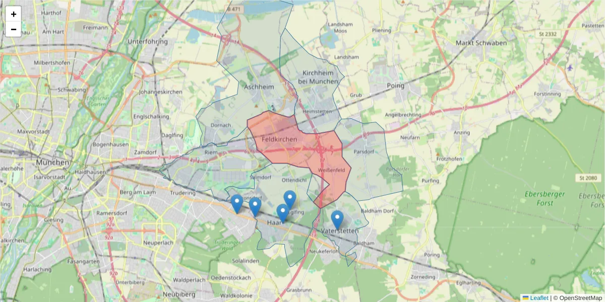Karte des Postleitzahlen Bereichs  und der umliegenden Postleitzahlen in Deutschland