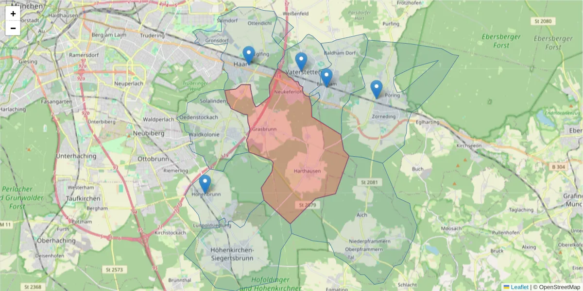 Karte des Postleitzahlen Bereichs  und der umliegenden Postleitzahlen in Deutschland