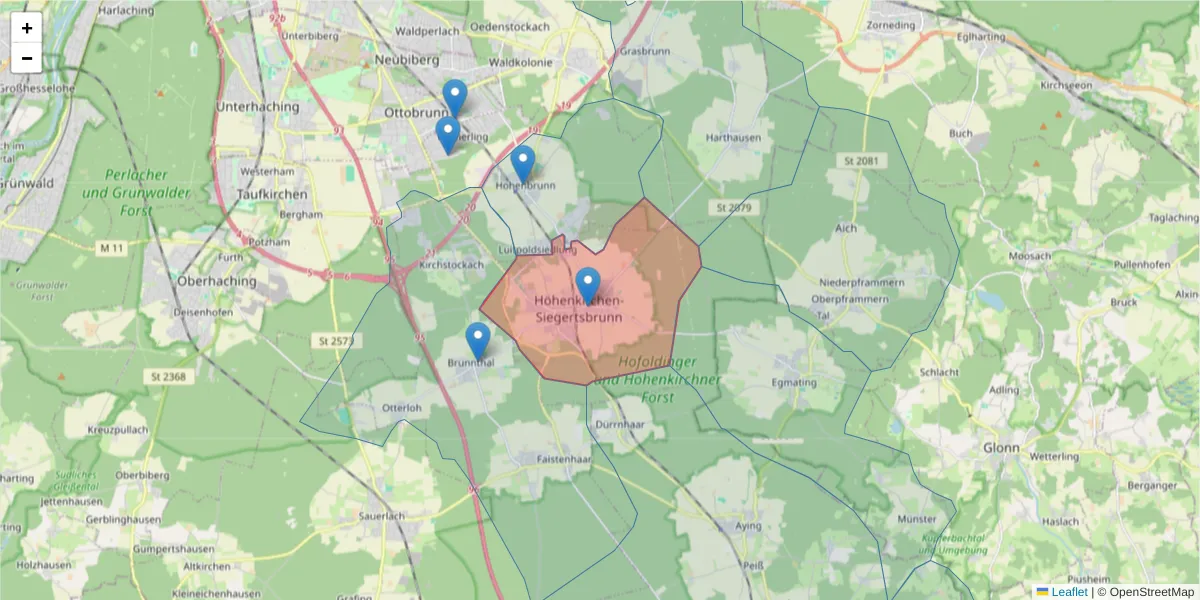 Karte des Postleitzahlen Bereichs  und der umliegenden Postleitzahlen in Deutschland