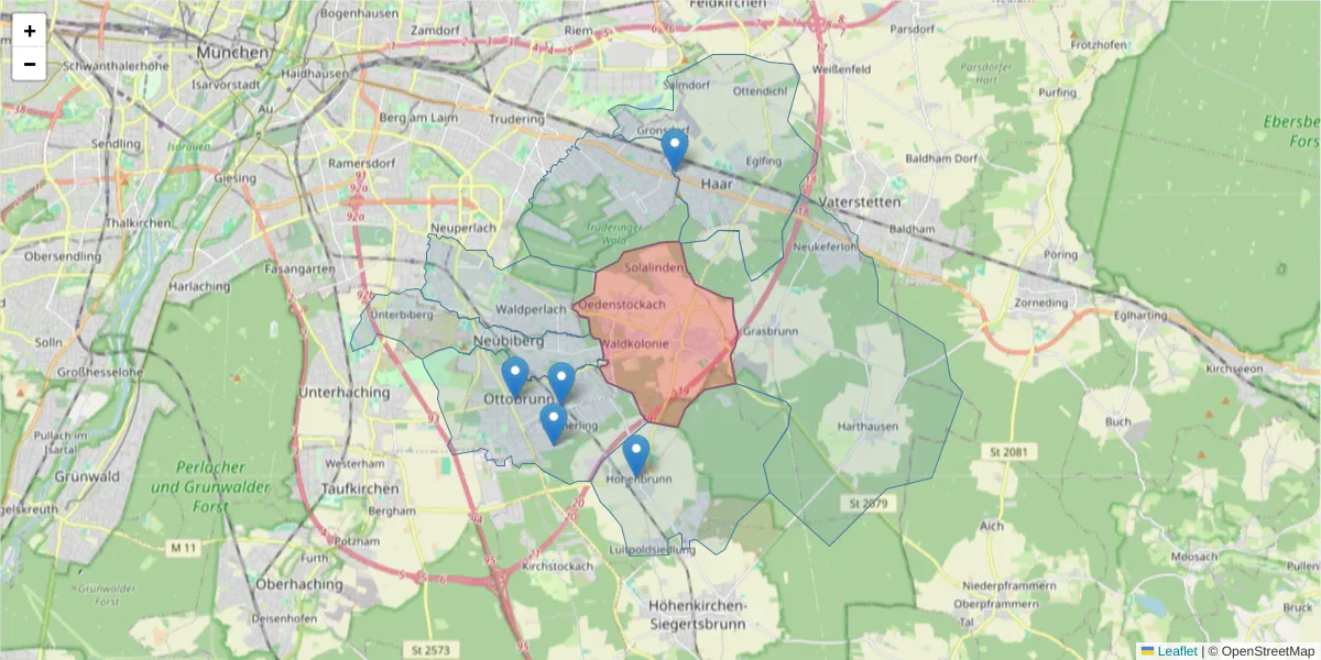 Karte des Postleitzahlen Bereichs  und der umliegenden Postleitzahlen in Deutschland