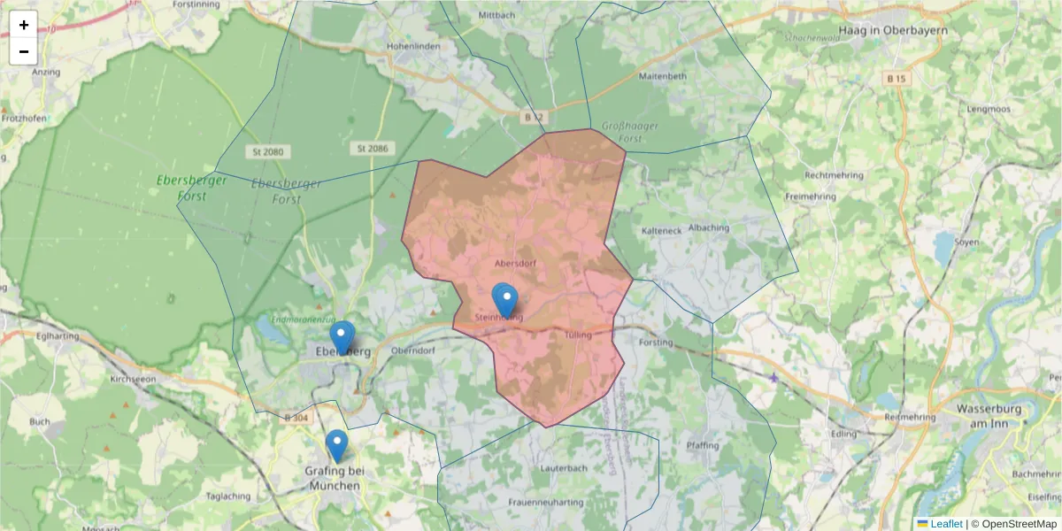 Karte des Postleitzahlen Bereichs  und der umliegenden Postleitzahlen in Deutschland