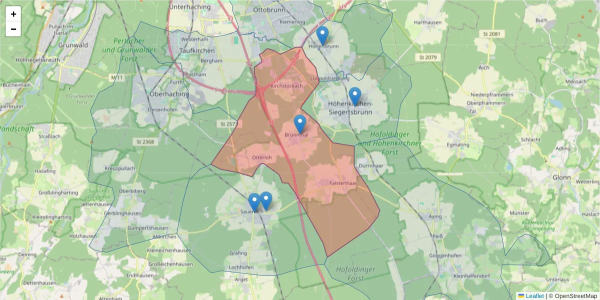 Karte des Postleitzahlen Bereichs  und der umliegenden Postleitzahlen in Deutschland