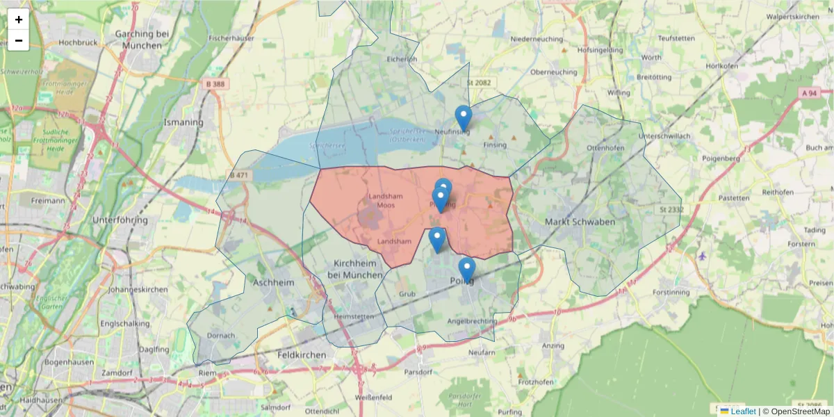 Karte des Postleitzahlen Bereichs  und der umliegenden Postleitzahlen in Deutschland