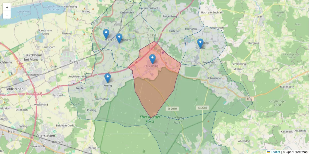 Karte des Postleitzahlen Bereichs  und der umliegenden Postleitzahlen in Deutschland