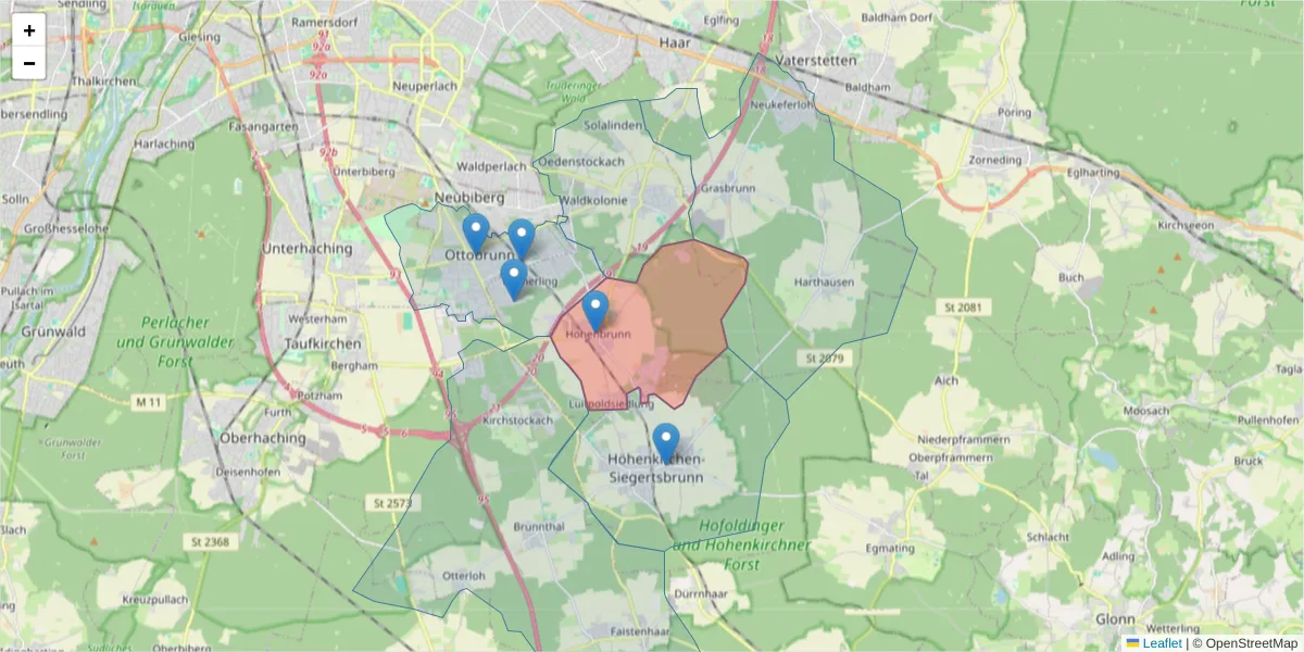 Karte des Postleitzahlen Bereichs  und der umliegenden Postleitzahlen in Deutschland