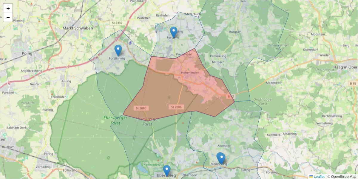 Karte des Postleitzahlen Bereichs  und der umliegenden Postleitzahlen in Deutschland