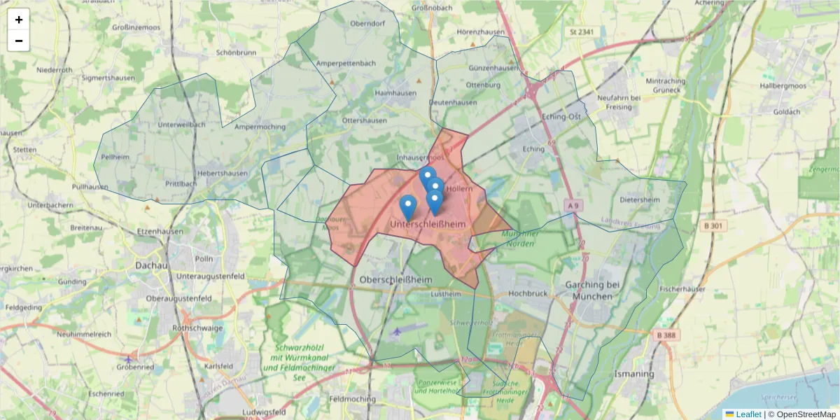 Karte des Postleitzahlen Bereichs  und der umliegenden Postleitzahlen in Deutschland