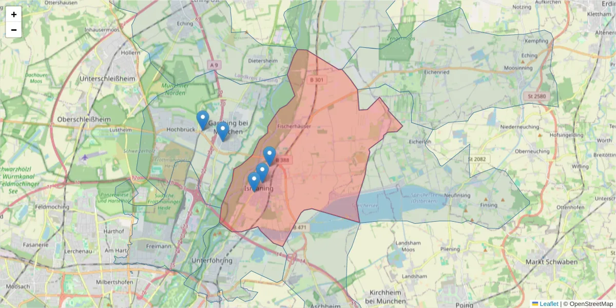 Karte des Postleitzahlen Bereichs  und der umliegenden Postleitzahlen in Deutschland