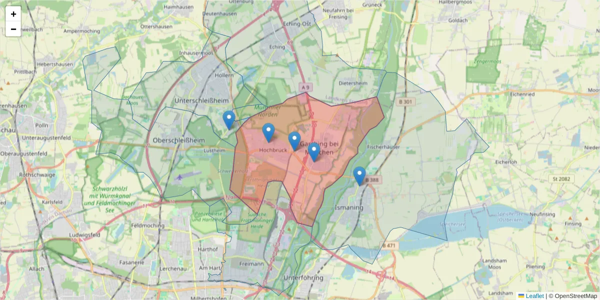 Karte des Postleitzahlen Bereichs  und der umliegenden Postleitzahlen in Deutschland