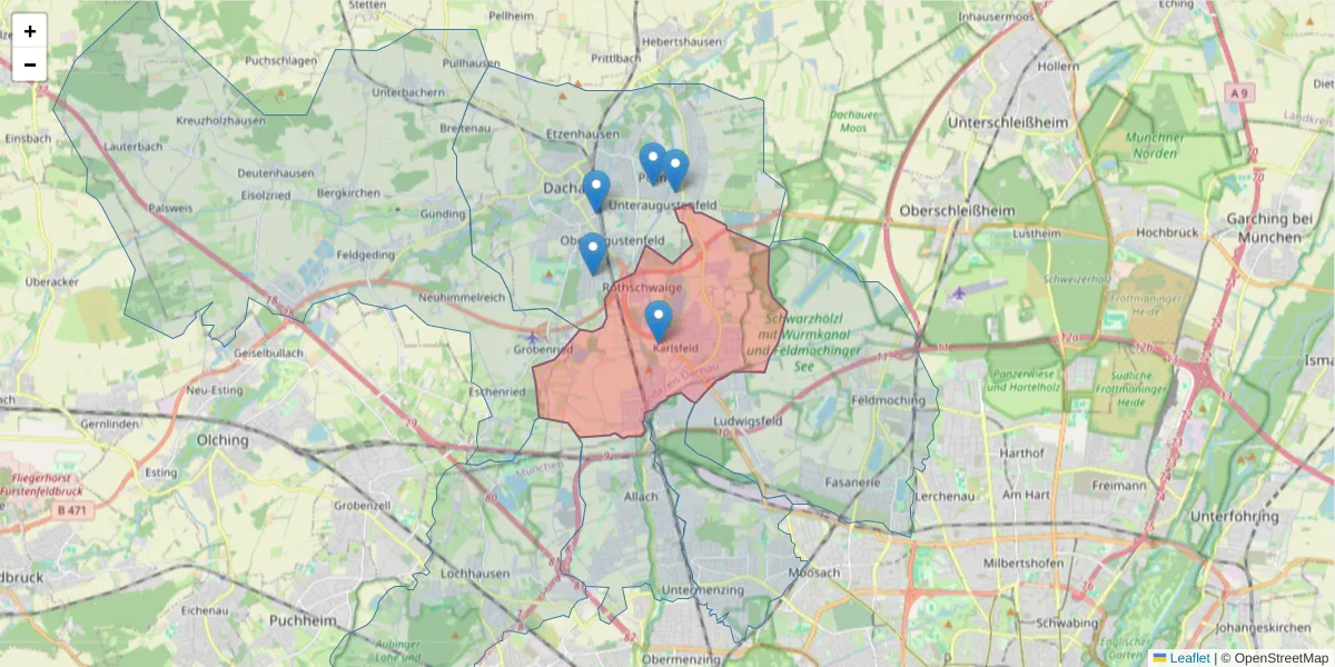 Karte des Postleitzahlen Bereichs  und der umliegenden Postleitzahlen in Deutschland