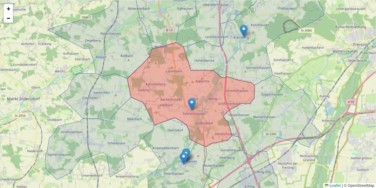 Karte des Postleitzahlen Bereichs  und der umliegenden Postleitzahlen in Deutschland