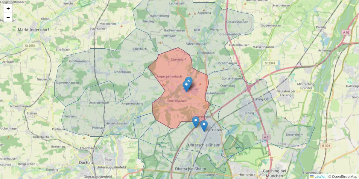 Karte des Postleitzahlen Bereichs  und der umliegenden Postleitzahlen in Deutschland