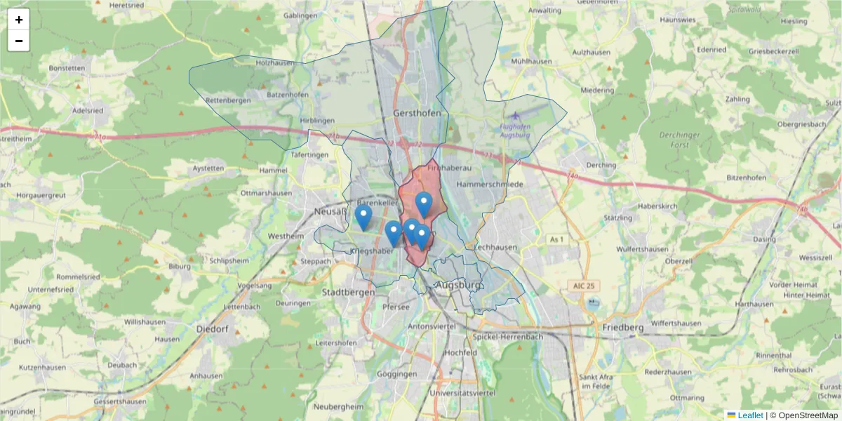 Karte des Postleitzahlen Bereichs  und der umliegenden Postleitzahlen in Deutschland