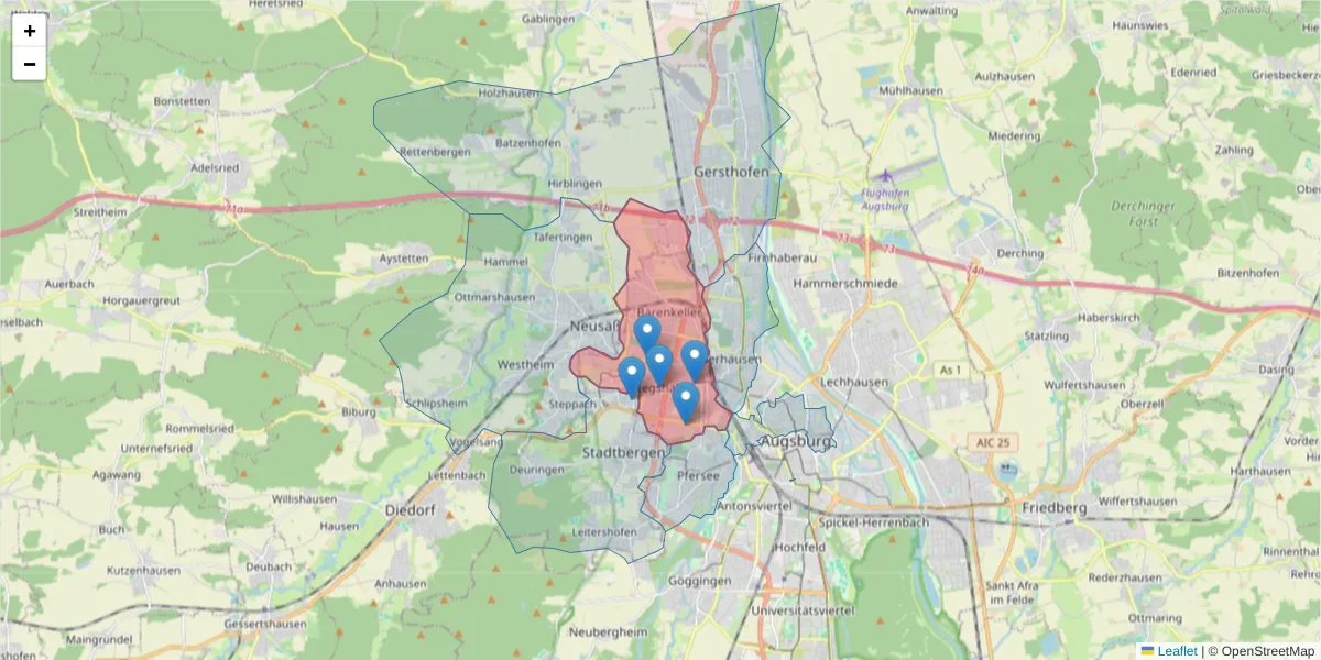 Karte des Postleitzahlen Bereichs  und der umliegenden Postleitzahlen in Deutschland