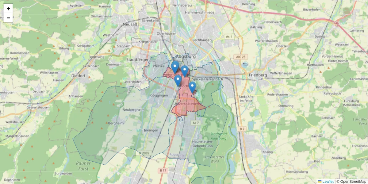 Karte des Postleitzahlen Bereichs  und der umliegenden Postleitzahlen in Deutschland