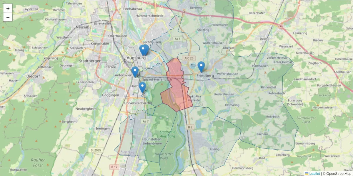 Karte des Postleitzahlen Bereichs  und der umliegenden Postleitzahlen in Deutschland