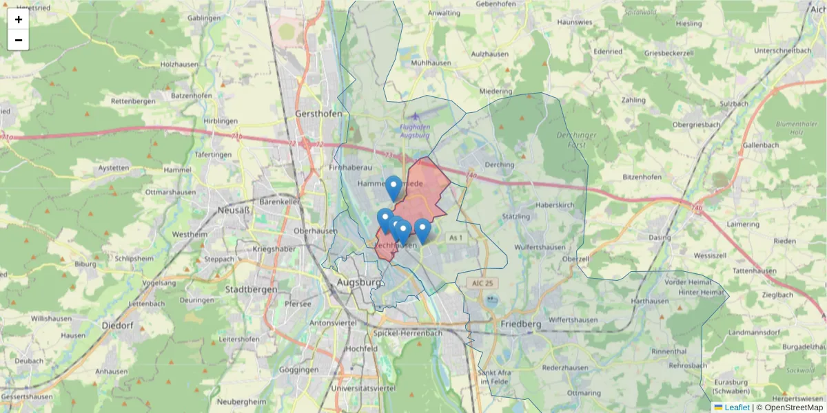 Karte des Postleitzahlen Bereichs  und der umliegenden Postleitzahlen in Deutschland