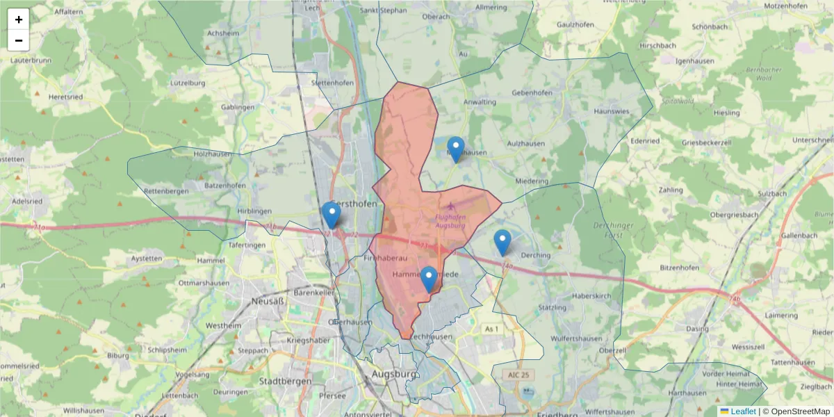 Karte des Postleitzahlen Bereichs  und der umliegenden Postleitzahlen in Deutschland