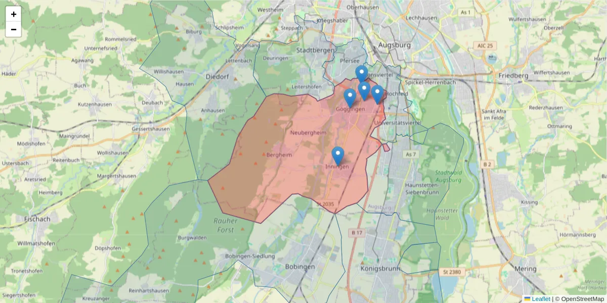 Karte des Postleitzahlen Bereichs  und der umliegenden Postleitzahlen in Deutschland