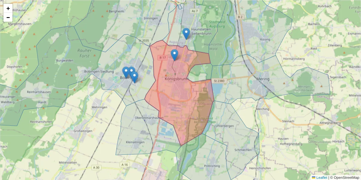 Karte des Postleitzahlen Bereichs  und der umliegenden Postleitzahlen in Deutschland