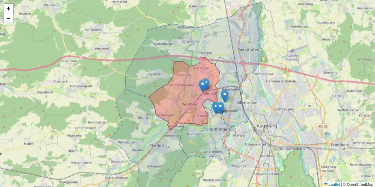 Karte des Postleitzahlen Bereichs  und der umliegenden Postleitzahlen in Deutschland