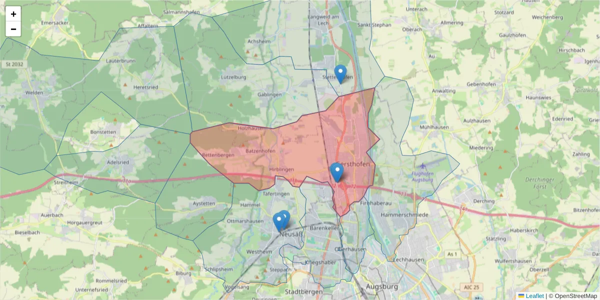 Karte des Postleitzahlen Bereichs  und der umliegenden Postleitzahlen in Deutschland