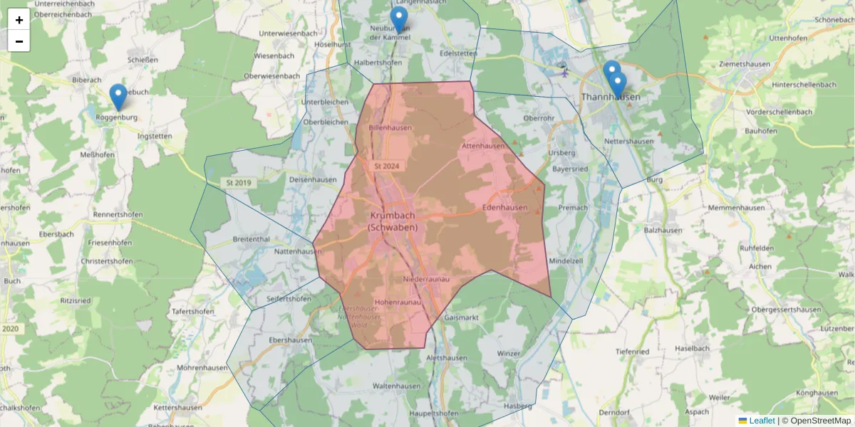 Karte des Postleitzahlen Bereichs  und der umliegenden Postleitzahlen in Deutschland