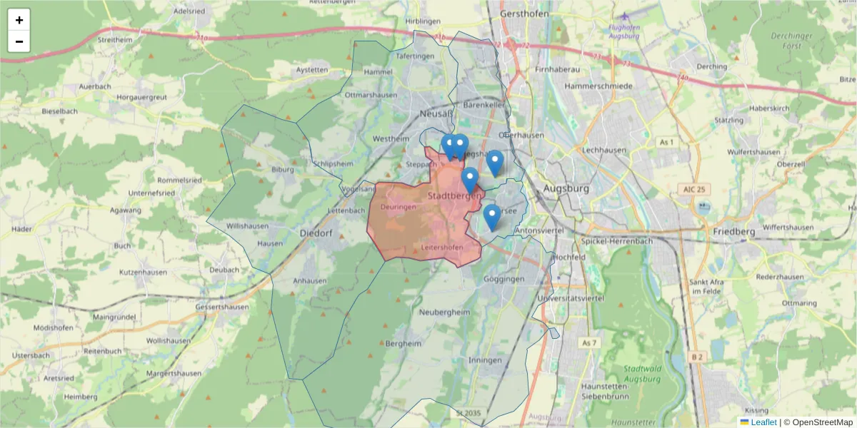 Karte des Postleitzahlen Bereichs  und der umliegenden Postleitzahlen in Deutschland