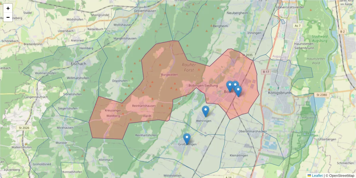 Karte des Postleitzahlen Bereichs  und der umliegenden Postleitzahlen in Deutschland