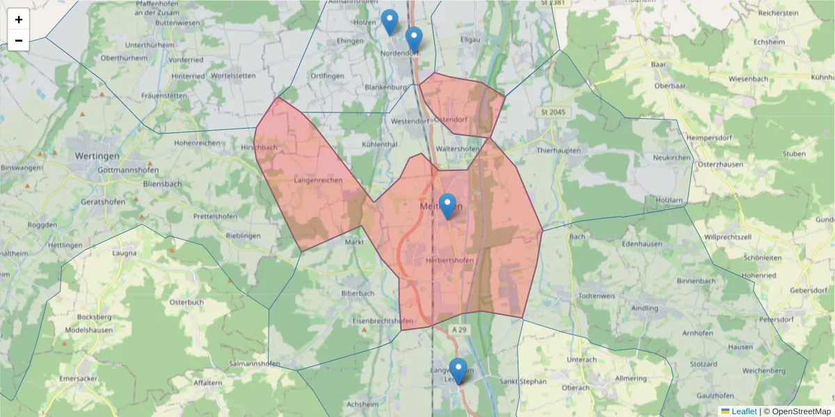 Karte des Postleitzahlen Bereichs  und der umliegenden Postleitzahlen in Deutschland