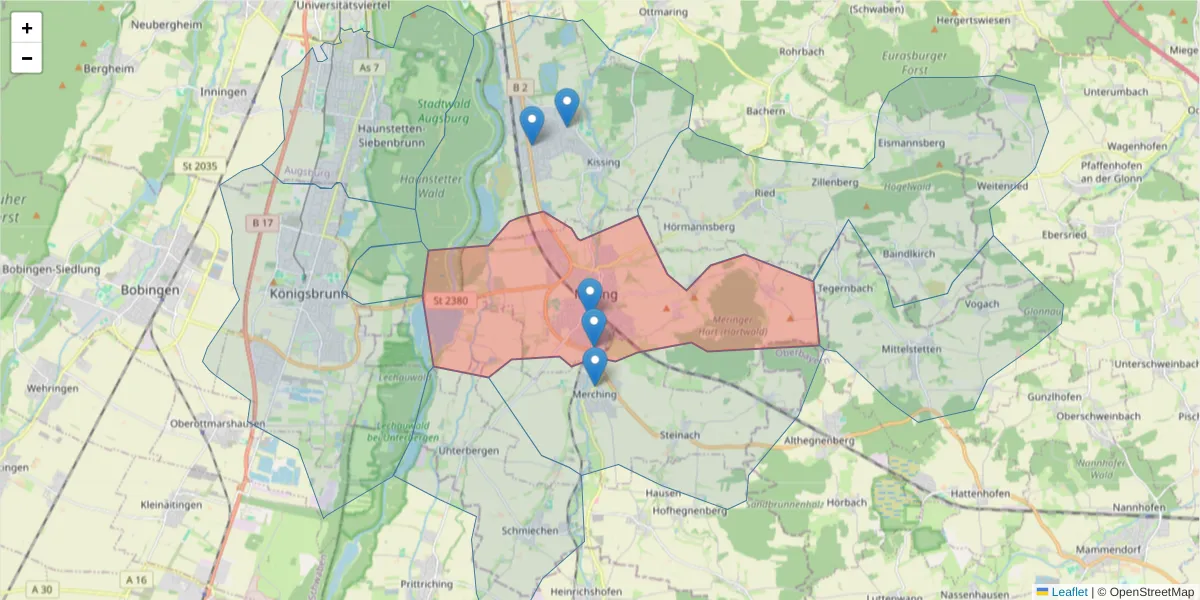 Karte des Postleitzahlen Bereichs  und der umliegenden Postleitzahlen in Deutschland