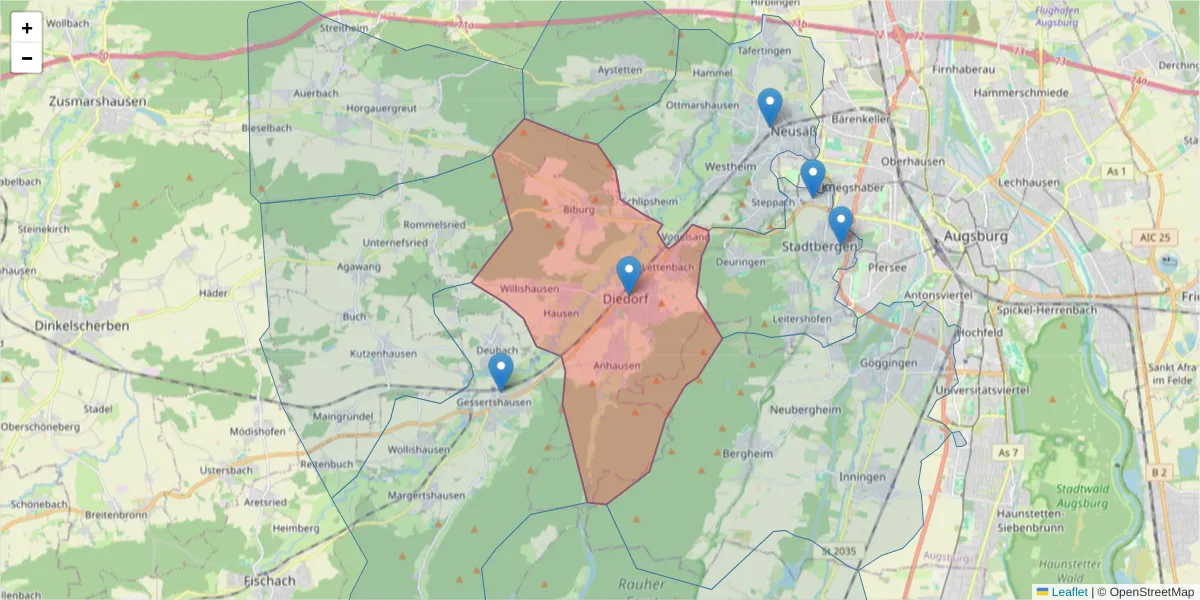 Karte des Postleitzahlen Bereichs  und der umliegenden Postleitzahlen in Deutschland